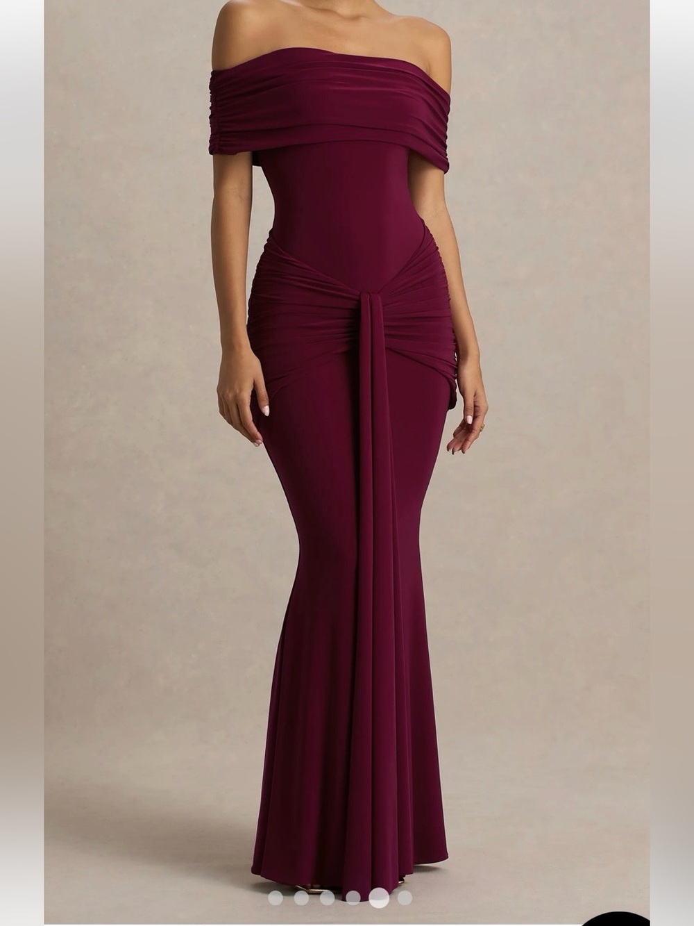 Club L London Off-Shoulder Burgundy Strapless Evening Gown - Picture 4 of 4